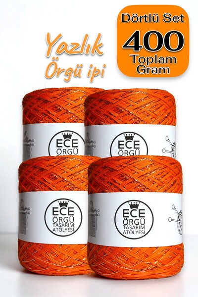 Ece Örgü Tasarım Atölyesi Çok katlı turuncu merserize ve gold sim karışımı, i...