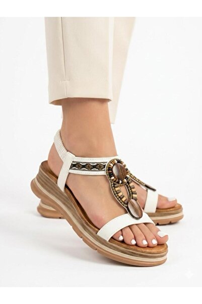 Lütfi Women's full orthopedic soft soled sandal with rubber detail and stone ...