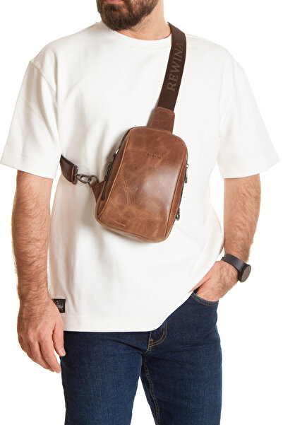 Niki Leather Mendes Brown Genuine Leather Crossbody Bag with Phone Compartment