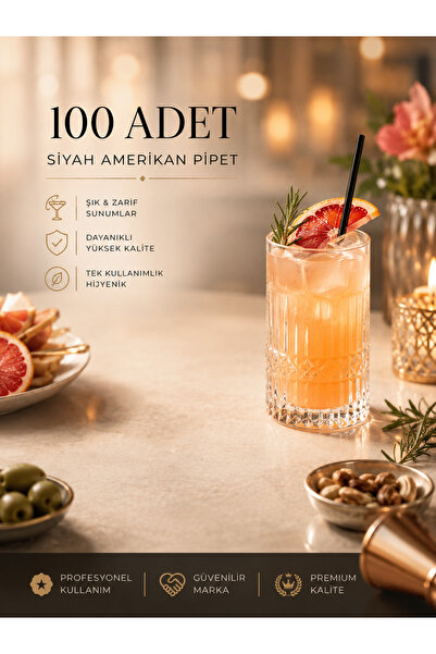 alenked Amerikan Kokteyl Pipet Ince Kıl Pipet 100 Adet