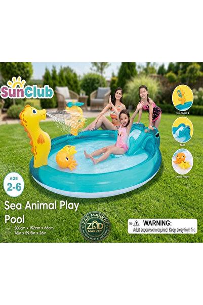 SunClub Inflatable Pool and Water Games 200Cmx152Cmx66Cm