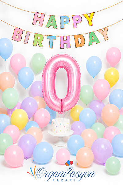 Organizasyon Pazarı 0 Year Old Birthday Concept Macaron Colors Pink Number Fo...