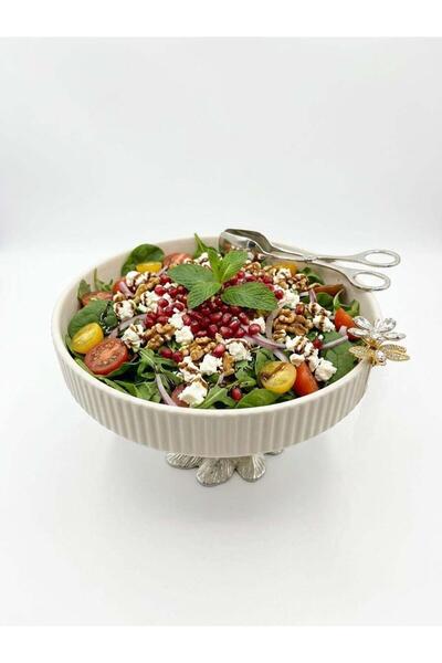 Altabi Decorative Porcelain Presentation Bowl with Silver Feet 25 cm
