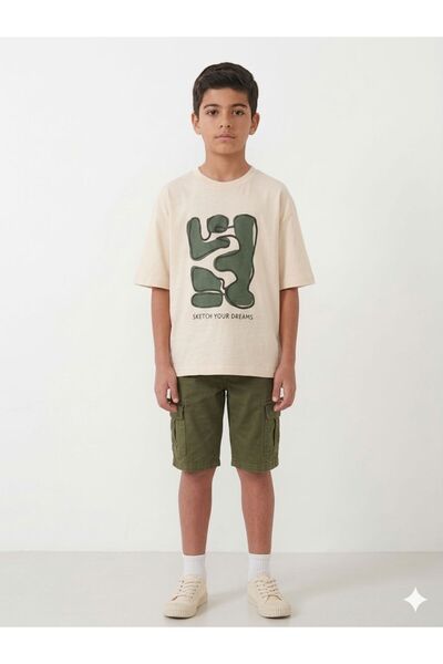 Bebeu Men's Beige T-Shirt Green Shorts Set