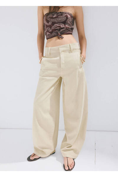 MANGO Woman Dikişli balon jean pantolon