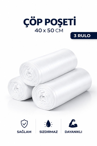 MSE HOLD 40x50 Küçük Boy Çöp Poşeti 3 Rulo 120 Adet Dayanıklı Sızdırmaz Çöp T...