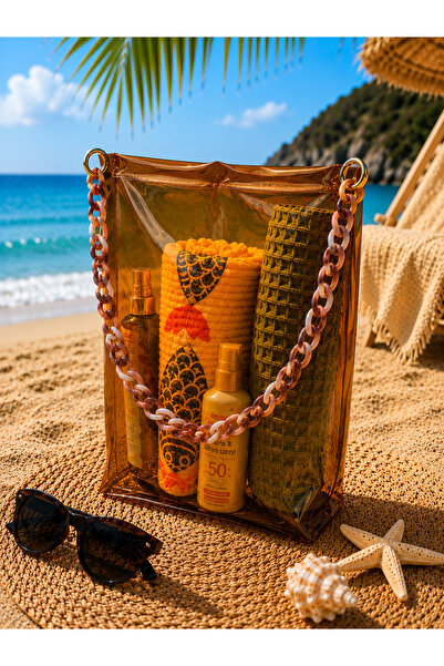 Fulian Transparent Plastic Chain Strap Beach Bag – Transparent Summer Shoulde...