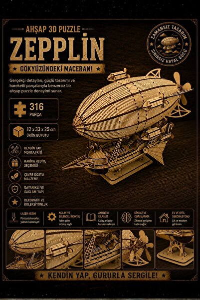 ALGWOOD Steampunk Zeplin Minyatür Ahşap Maket 3D Puzzle DIY Kendin Yap Hobi K...