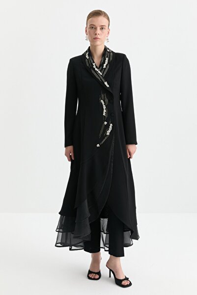Nihan Taşlı Pantolon Kaftan Takım - Siyah
