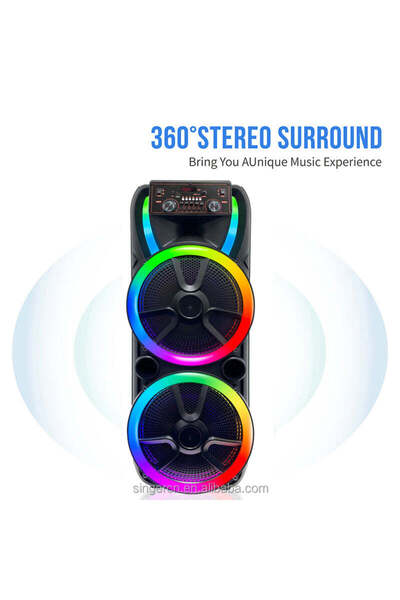 Gedi-g Dual Woofer Portable Party Speaker with RGB Lights & Wireless Micropho...