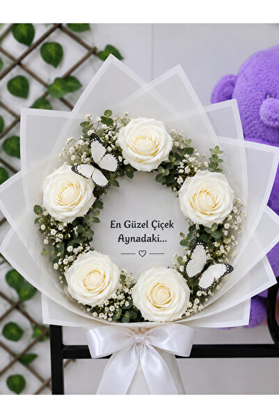 Aynalı Gül Buketi BEYAZ