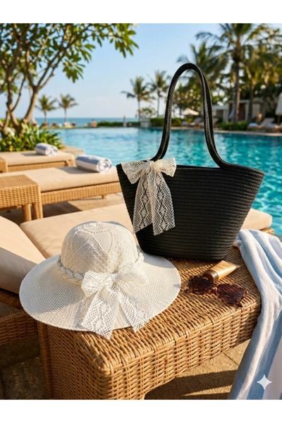 bayram taşcıoğlu home desing Hat and Bag Double Set. Daily Vacation Beach Str...
