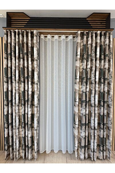 ArasyaHome Bella Elegant Textured Drapery Curtain Beige / Dark Green