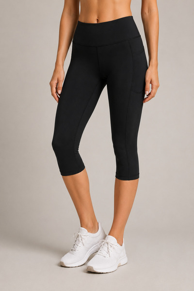 Gene High Waist Pocketed Capri Women's Leggings |   Below the Knee Sports Cas...