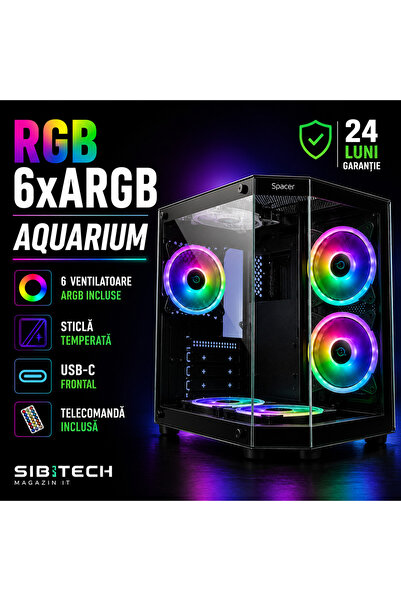 Spacer Carcasă Gaming RGB Aquarium 6xARGB USB-C Sticlă Temperată