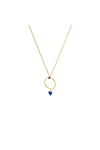 OXETTE 18k gold plated pendant necklace with blue zirconia crystal Happy Hearts