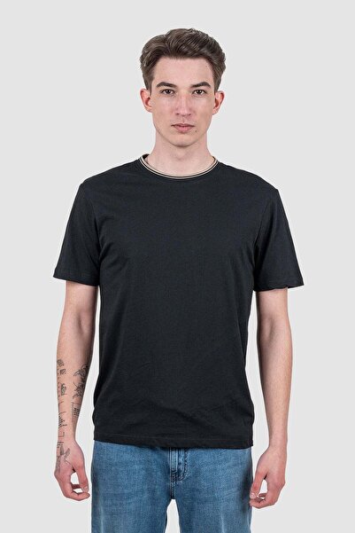 Bakers Men's regular fit black cotton crew neck T-shirt - L