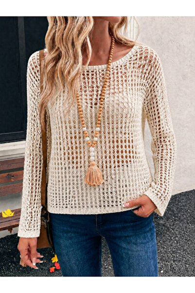 BORCKA TEKSTİL Kombini Tamla Ecru Boat Neck Standard Fit Sweater