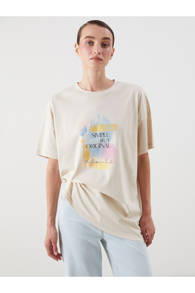 LC Waikiki Crew Neck Printed Oversize Women's T-Shirt