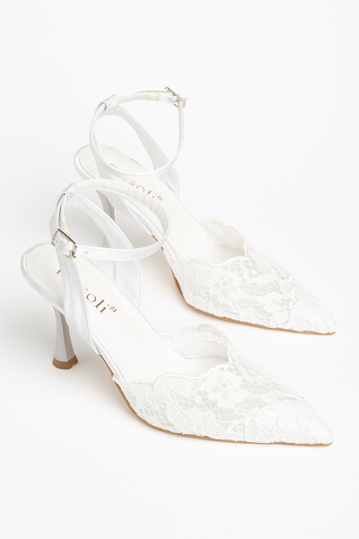 RİSSOLİ Women's White Lace Detailed Thin Heeled Shoes