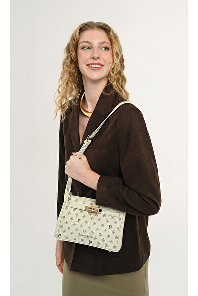 Pierre Cardin Beige Women's Shoulder Bag Monogram Patterned Double Strap Lock...