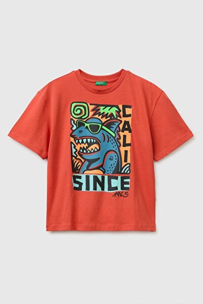United Colors of Benetton Tricou pentru băieți cu decolteu rotund și imprimeu...