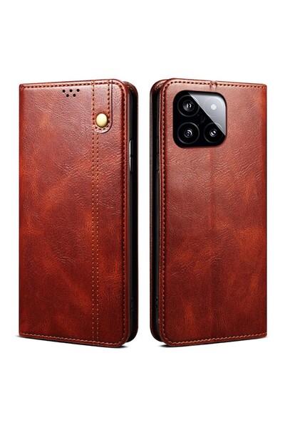 sscase Simple Wax Crazy Horse Texture Θήκη Βιβλίο Brown (Xiaomi Poco X6 Pro 5G)