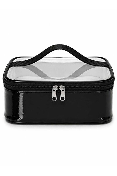 Maykis Transparent Lid Box Patent Leather Makeup Bag