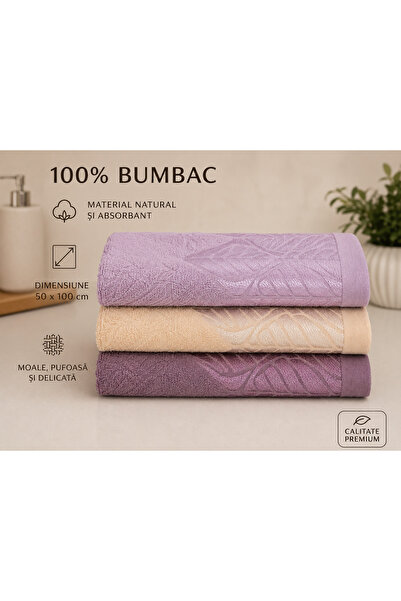 OEM Set of 3 towels, 100% Cotton , size 50x90cm Lilac, Beige and Purple