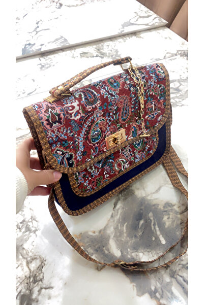 NV JEWELRY Bohem Desenli Lacivert El ve Omuz Çantası