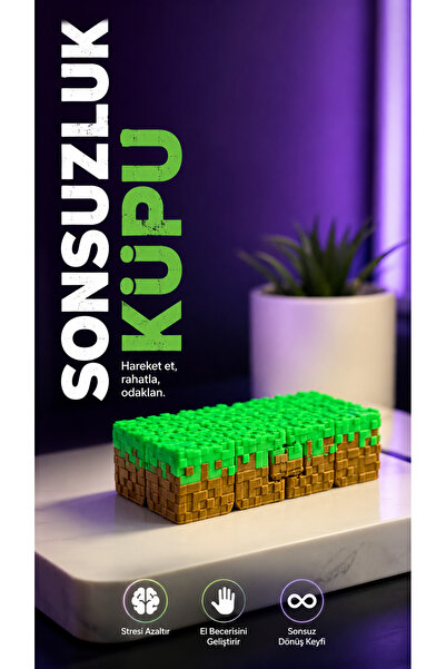 FİORE HEDİYELİK Minecraft Çimen Bloğu Sonsuzluk Küpü (Katla-Aç) Stres Oyuncağı