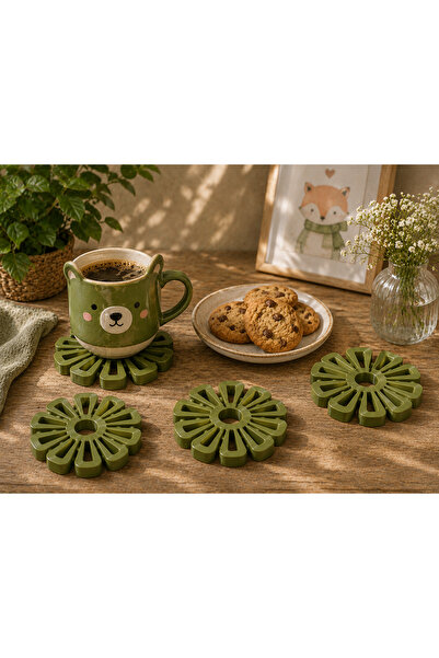 triora Design Green Flower Coaster Set (4 Pieces)