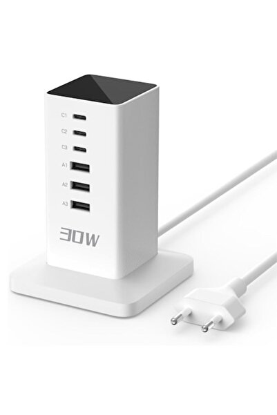 DAMUR Prelungitor turn 6 prize 4 USB 2 USB C 30 W Cablu 2 m Protecție la supr...