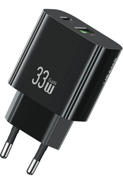 Usams Φορτιστής χωρίς καλώδιο GaN με θύρα USB-A και θύρα USB-C, 33W Power Del...