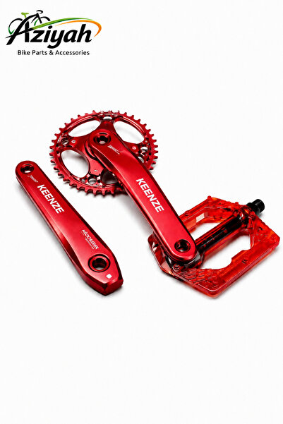 Aziyah MTB Tekli Renkli Aynakol 32T 170 MM Kırmızı Çivili Platform Şeffaf Bis...