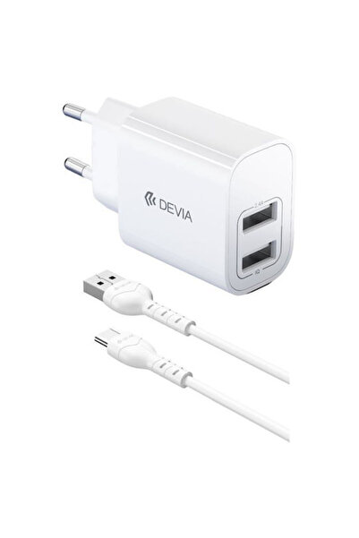 Devia Φορτιστής με 2 θύρες USB-A και καλώδιο USB-C 12W Λευκός (RLC-342)
