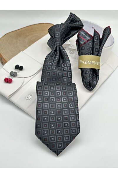 Gutiero Black Patterned Classic Tie with Handkerchief