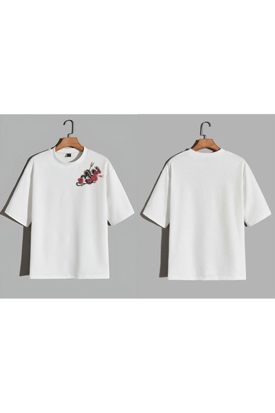 EFEVRA Snake Arrow and Flower Printed Oversized T-Shirt