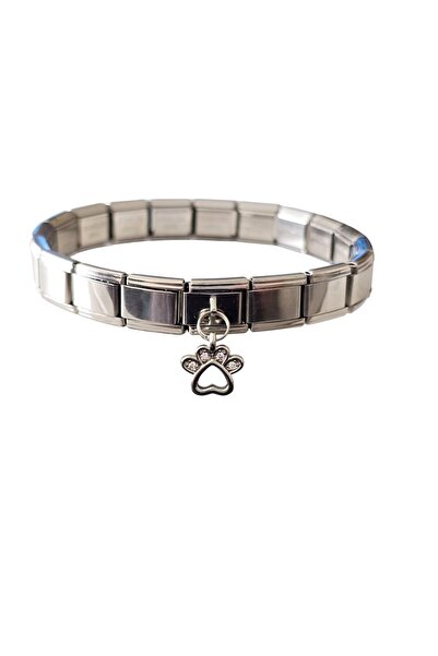 Sibelya Aksesuar Italian Charm Bracelet with Stones and Paw Charms, Silver St...
