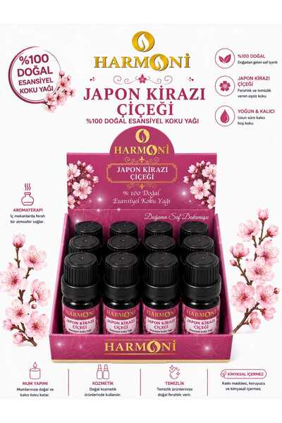 HARMONİ Japon Kirazı Çiçeği Esansiyel Uçucu Koku 10ML 12'li Stant Difüzör Esa...