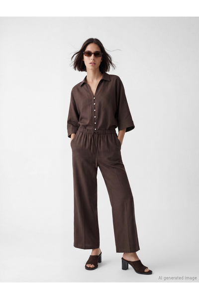 LC Waikiki Pantaloni de damă cu talie elastică, din amestec de in