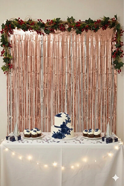 Deniz Party Store YERLİ ÜRETİM ROSE GOLD RENK METALİZE ARKA FON PERDE ( arka ...
