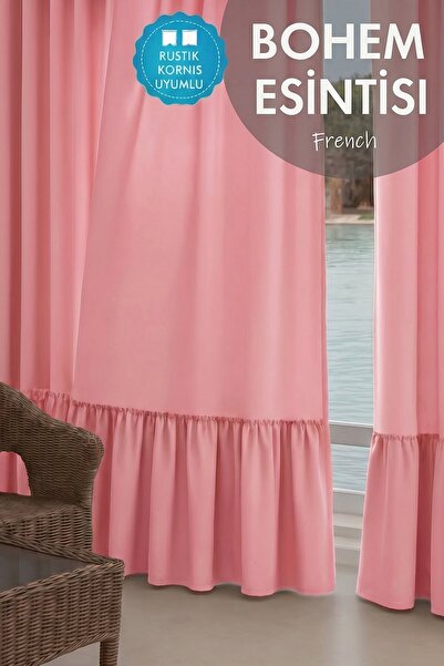 cotton maison Poli Bohem French Stil Fırfırlı Perde - Tek Kanat, rustik ve Korniş Uyumlu