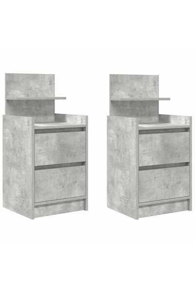 vidaxl Noptiere cu 2 sertare 2 buc Beton Gri 38x34x80 cm