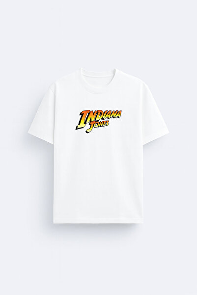 cesita Indiana Jones Printed Crew Neck White T-Shirt T-Shirt
