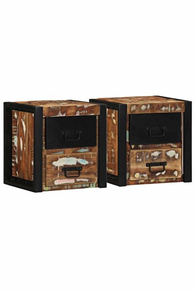 vidaxl Noptiere 2 buc multicolore 40x35x40 cm lemn masiv recuperat