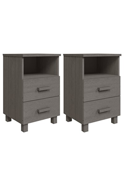 vidaxl Noptiere HAMAR, 2 buc, gri deschis, 40x35x62 cm, lemn masiv