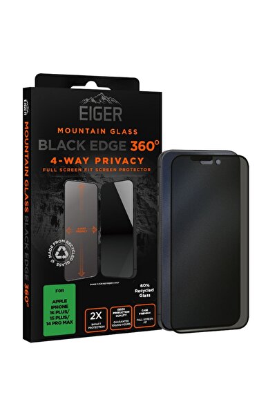 EIGER Folie Sticla Privacy Mountain Black Edge 360 ​​GRS pentru iPhone 16 Plu...