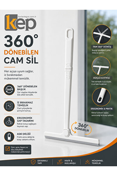 KEP 360 Derece Döner Başlıklı Cam Sil Oto Cam Çekpas Duşakabin Cam Sileceği