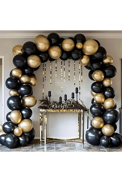 Baloane Vesele Black & Gold Luxury 163 Piece Birthday Balloon Arch Set with M...